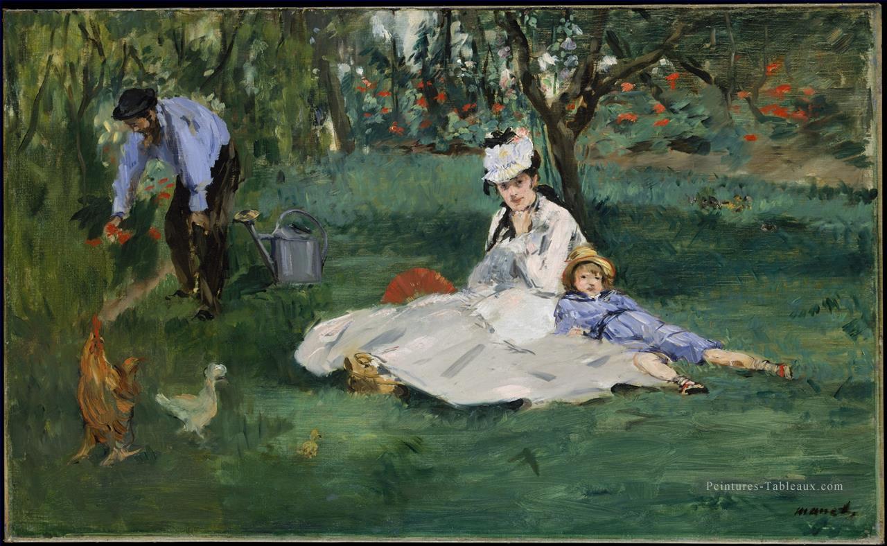 La famille Monet dans leur jardin à Argenteuil Édouard Manet Peintures à l'huile